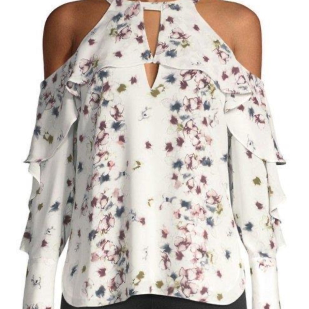Like New Stunning BCBGMAXAZRIA Celestine cold shoulder floral halter blouse top